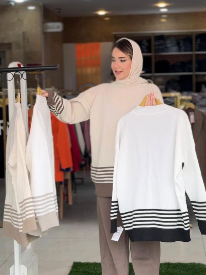 ست بلوز و شلوار ترند بافت راه راه