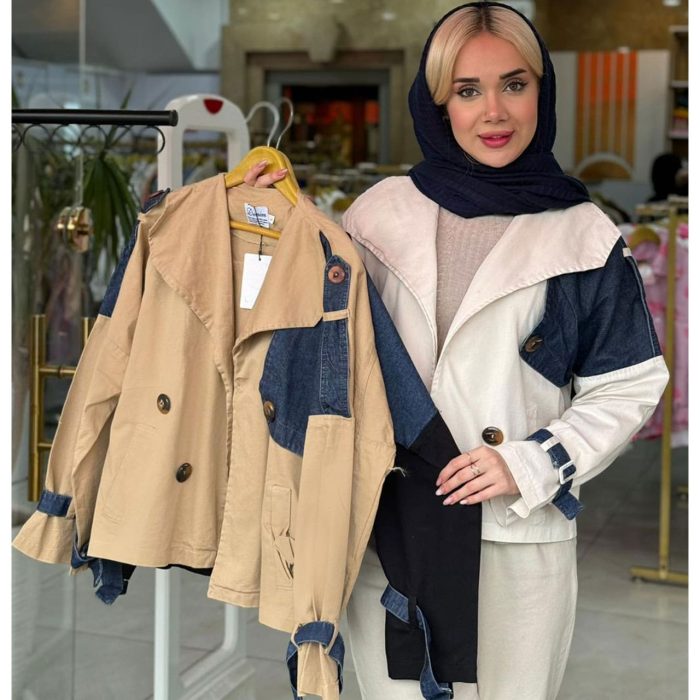 کراپ کت دخترانه ترکیبی کتان و جین ملورین