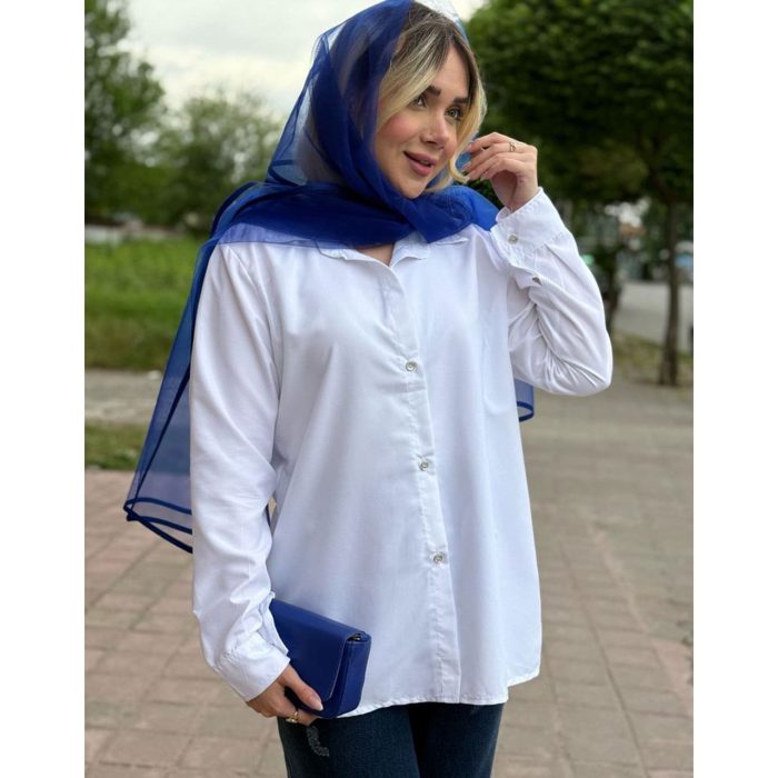 شومیز سفید ساده داکرون نخ درجه 1 (4863) - Image 2