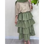 دامن چین چینی پارچه کوک دوزی زیر آستر (5056)