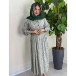 پیراهن بلند گلدار کمربند دار (5058)