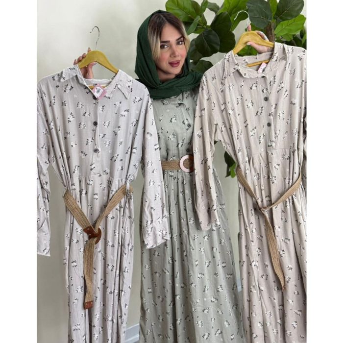 پیراهن بلند گلدار کمربند دار (5058) - Image 2