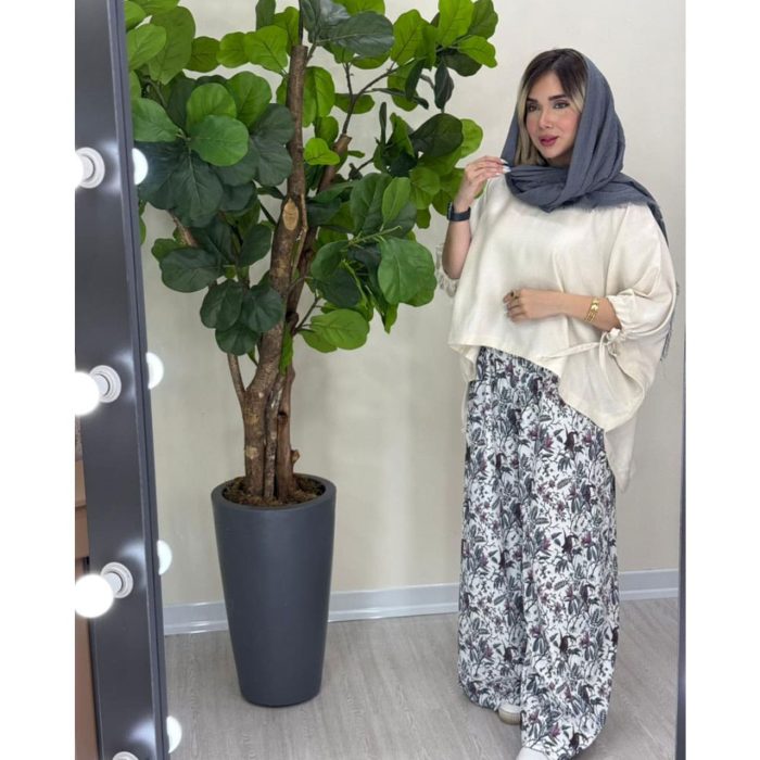 ست شومیز شانتون و شلوار اطلسی (5027) - Image 3