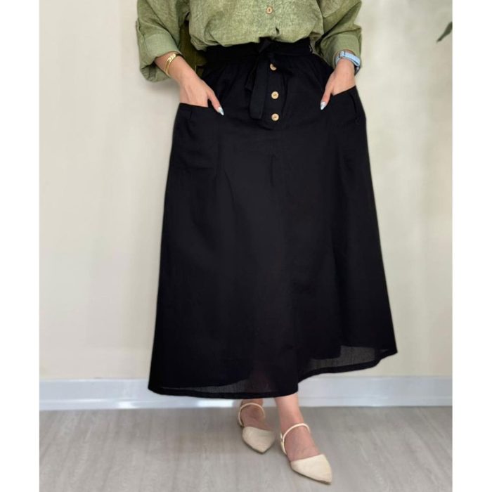 دامن جلو دکمه دار لینن ملورین