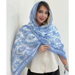 شال نخی پلیسه طرحدار آبی