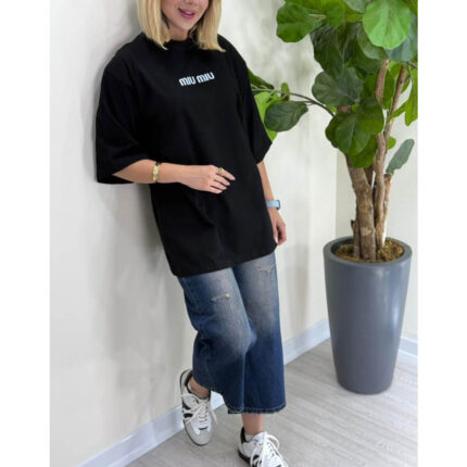 تیشرت باکسی میو مشکی پارچه پنبه ملورین