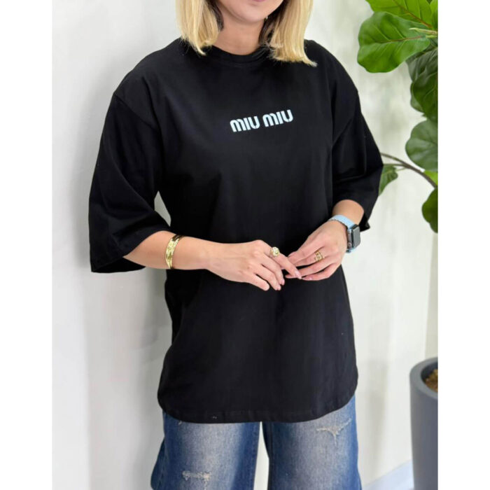 تیشرت باکسی میو مشکی پارچه پنبه ملورین