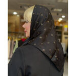 مینی اسکارف طرحدار مارک مشکی طلایی