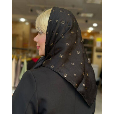 مینی اسکارف طرحدار مارک مشکی طلایی