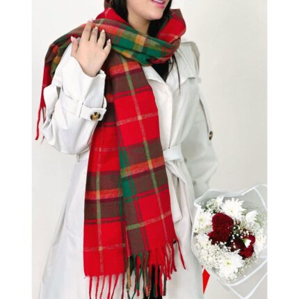 شال چهارخونه موهر قرمز