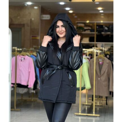 کاپشن مشکی سلیکونی و چرم ملورین